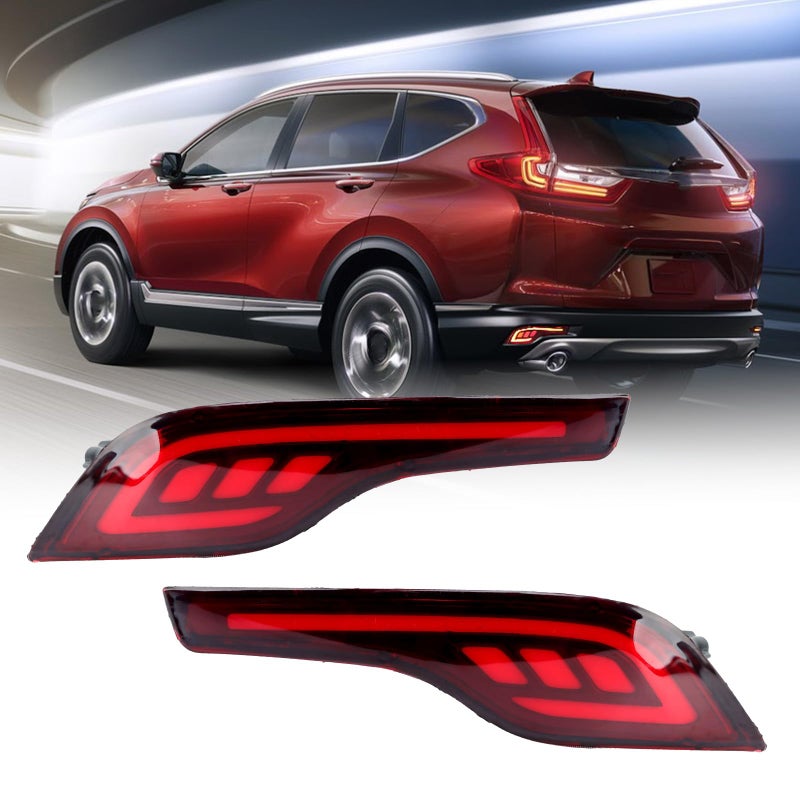 Clidr Red LED Rear Bumper Reflectors Fog Brake Tail Light Lamps Kit for Honda CRV CR-V 2017 2018 2019 Accessories Driver and Passenger Side (L&R) - Image 1